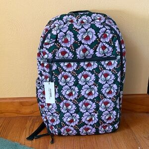 Vera Bradley Lay Flat Travel Floral Backpack Lotus Sea Moss NWT Purple Green